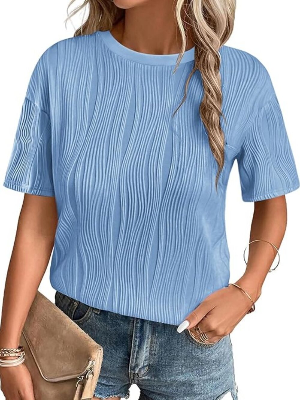ZeaGoo short sleeve oversized textured top